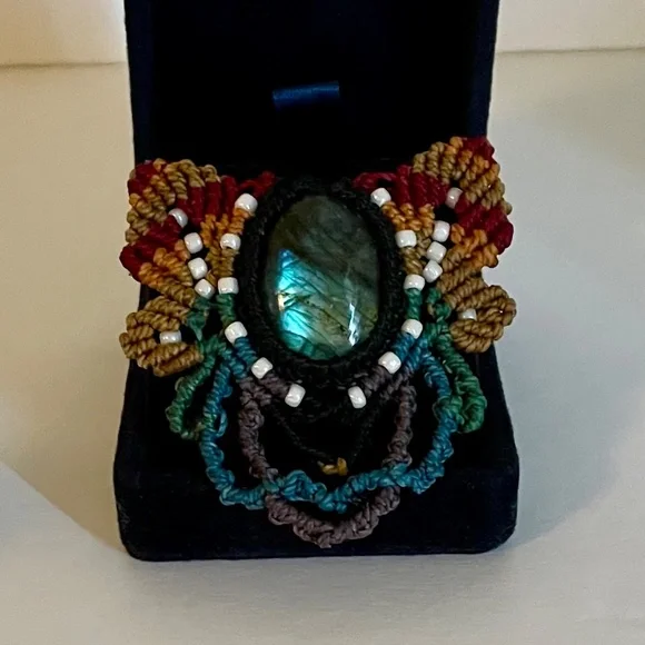 Rainbow Macrame Labradorite Brooch, Handmade - Picture 3 of 3